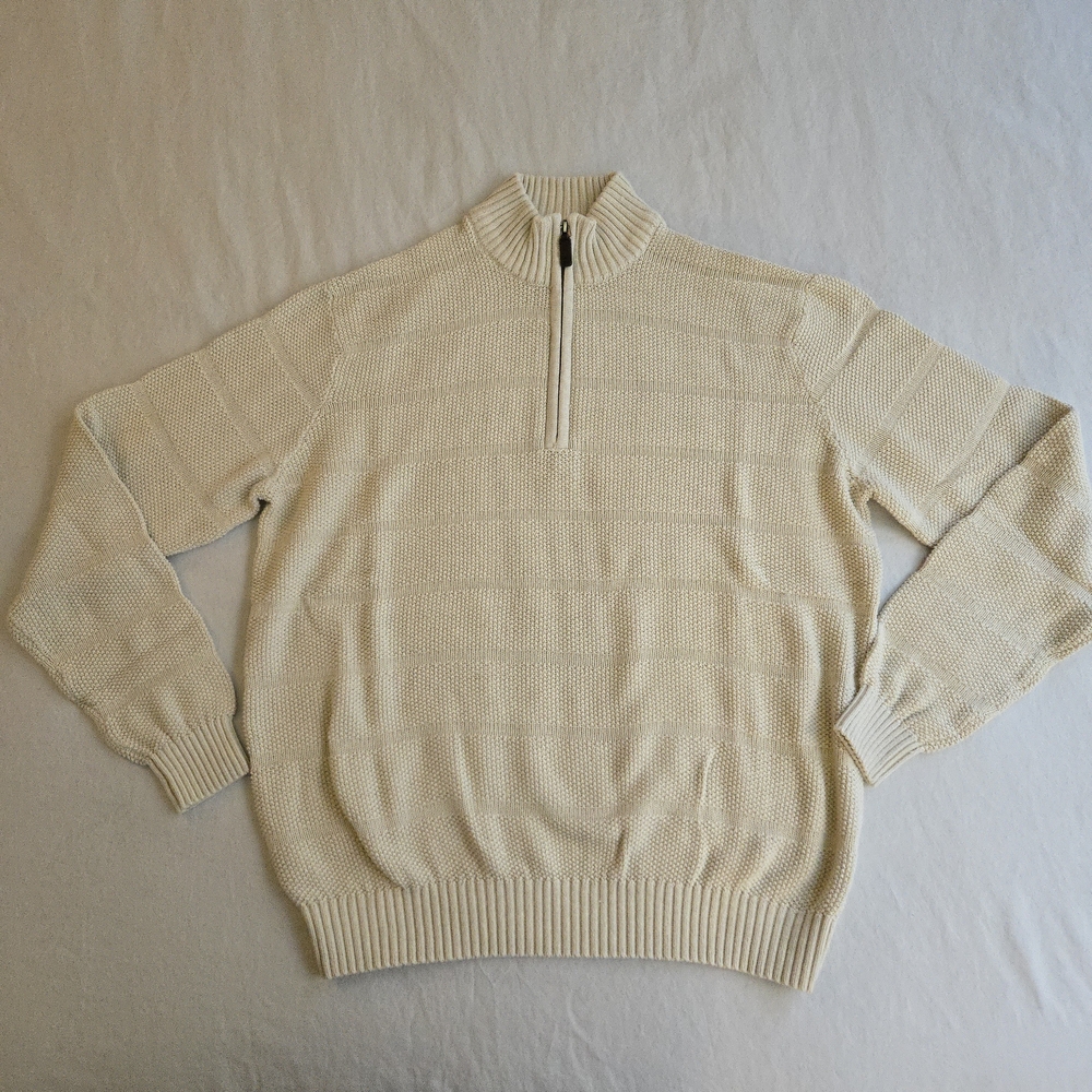 IZOD Mens Rock Heather Long Sleeve Rugby Quarter Zip Sweater Ivory MI3